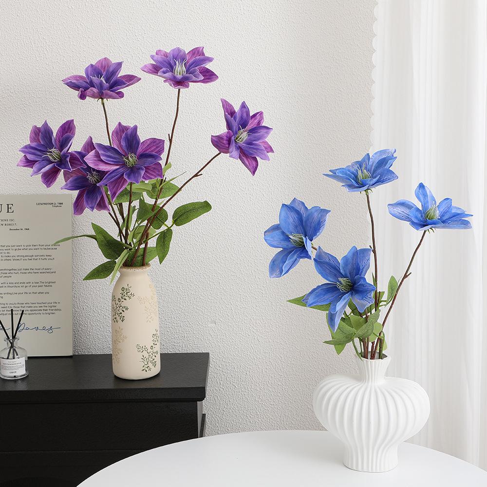 Luxury Double-Headed Clematis Artificial Flower for Living Room, Wedding Decor, and Photography Props