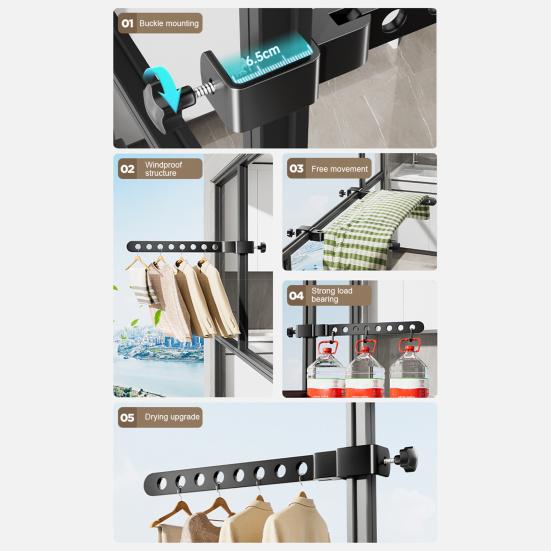 Foldable Clothes Hanger Rack with Adjustable Clamp Window Mount Rotatable Heavy Duty