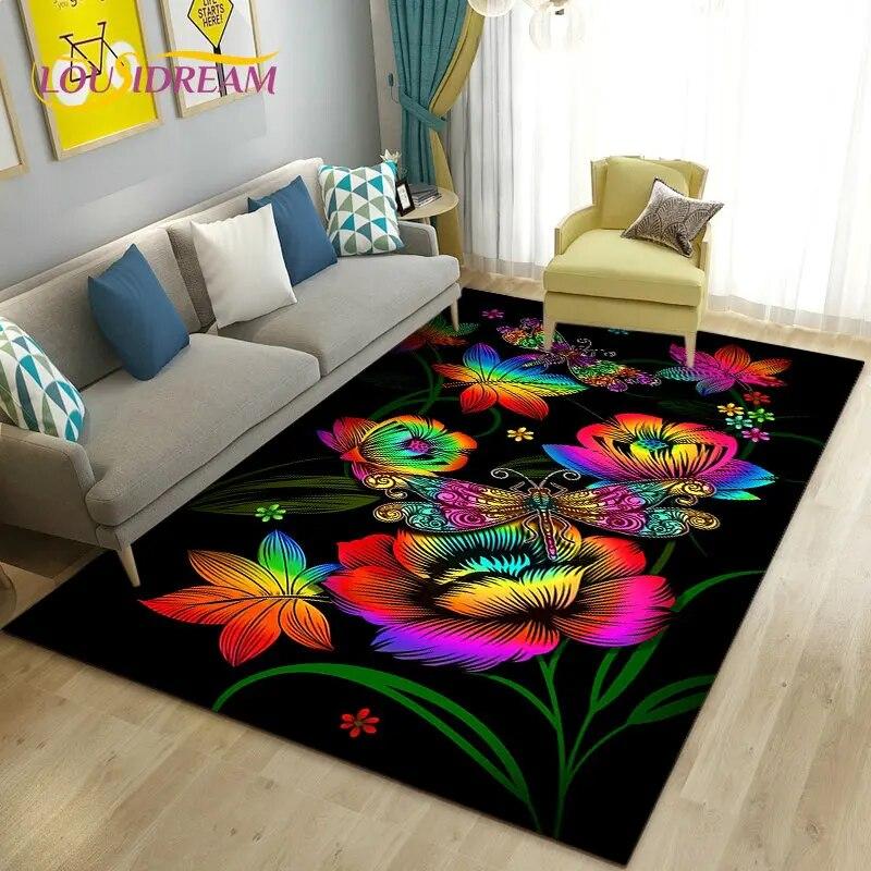 European Luxury Flower Rose Leaf Area Rug,Carpet Rug for Living Room Bedroom Sofa Doormat Decoration,Kitchen Non-slip Floor Mat