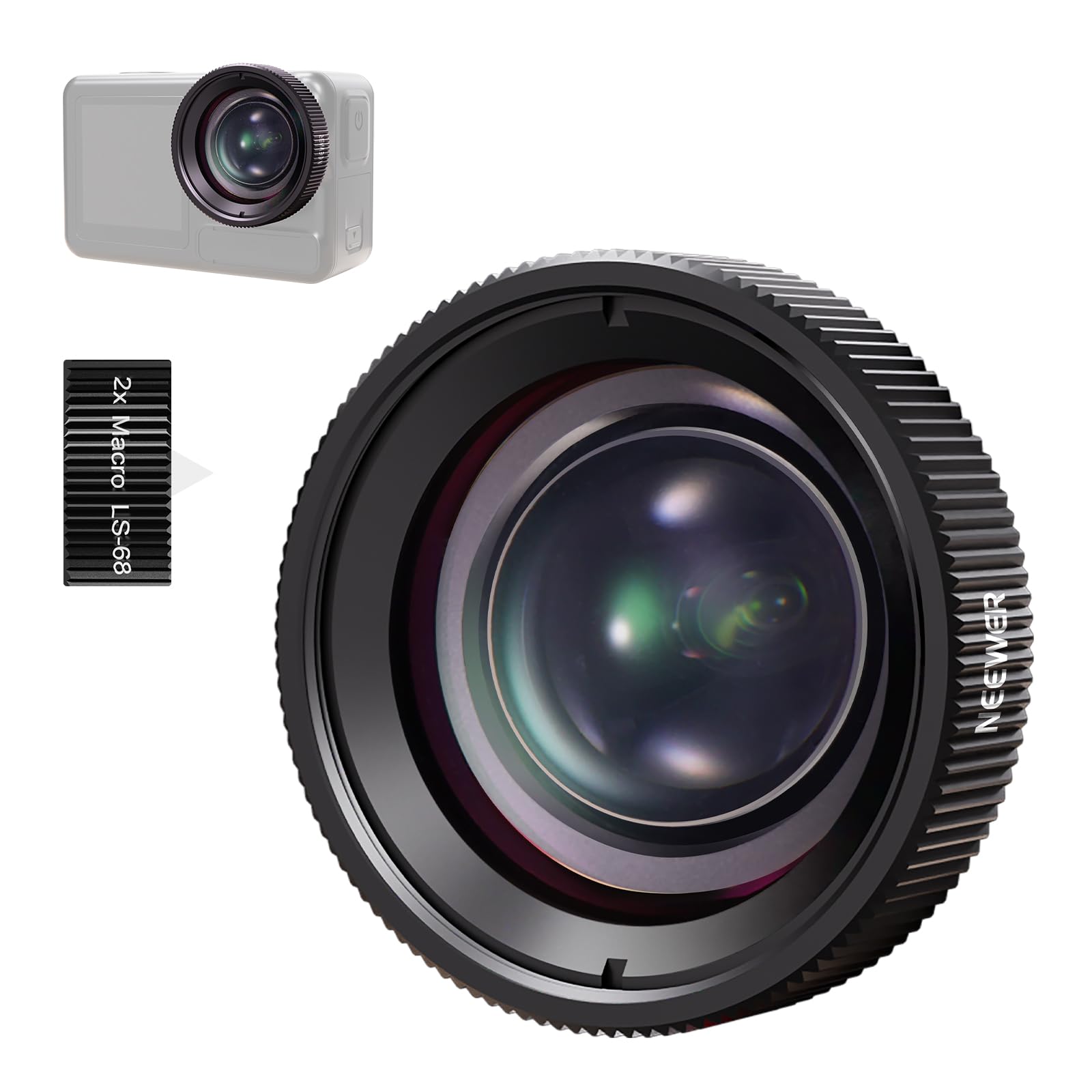 

NEEWER 2x Макро Экшн-камера Совместима с Osmo Action 5 1 2 Фокусное расстояние Макрофотография Аксессуар LS-68 Объектив, Pro/4, Группа, Элементы, 3-4см,