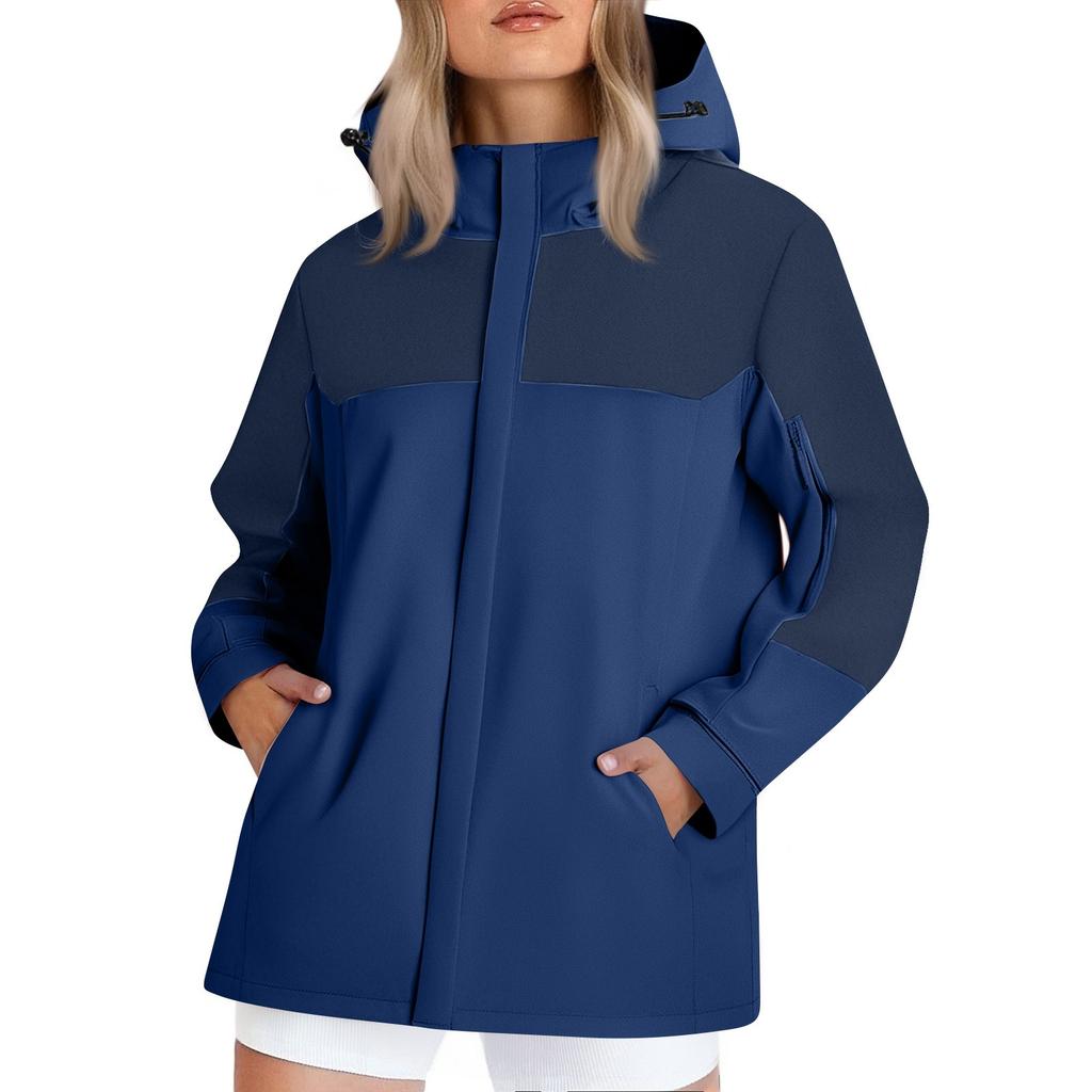 Women's Fashionable Color Blocked Long Sleeved Hooded Outdoor Thin Waterproof Running Sports Jacket, Submachine Jacket