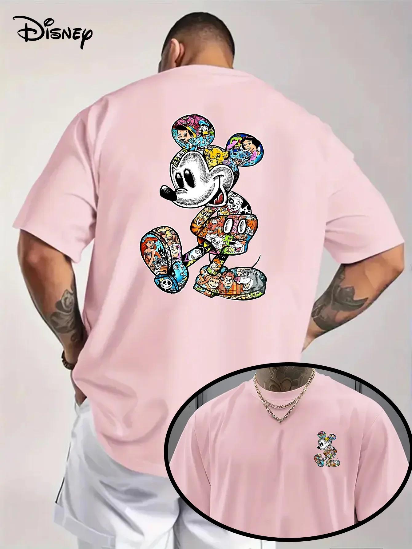 

Модная футболка для мужчин, футболка из чистого хлопка с Микки Маусом Диснея, повседневный спортивный топ, удобная и трендовая мужская одежда 4XL