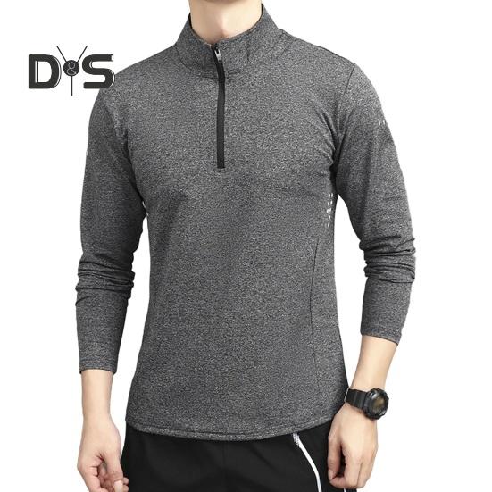 Men's Sports Shirts Stand Collar Half Zip Sweatshirt Solid Color Slim Fit Long Sleeve Pullover Shirt for Autumn Winter Casual Wear