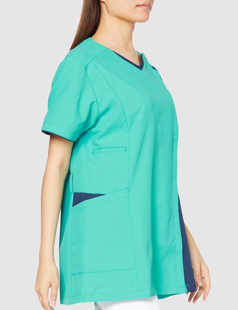 Zipper Scrub for Industrial MK0038 Emerald Green X Navy LL [Michelle Cran] Women's [Anti-transparent/Anti-static/Anti-bacterial/Suitable Washing] C-62