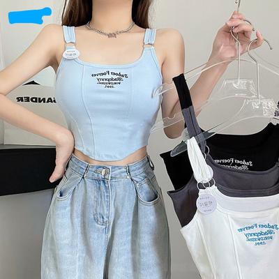 Dames Mouwloos Crop Top Tanktops Sexy Vest Letters Effen Kleur Kort Dames T-shirt Camisole Crop Top Met BH-vulling