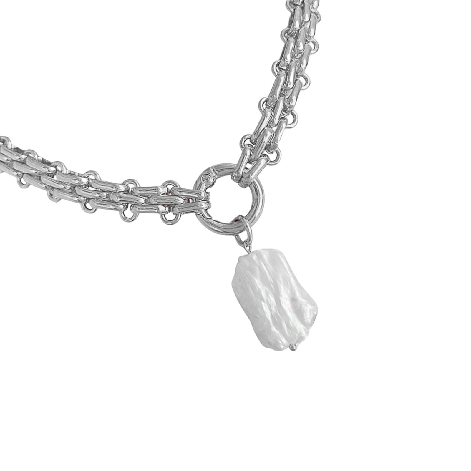 

Элегантное колье-цепочка с подвеской из натурального пресноводного жемчуга квадратной формы для модных женщин и девушек для повседневной носки серебряный