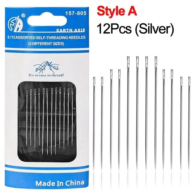 12PCS Side Holes Blind Needles Sewing Stainless Steel Elderly Needle for Sewing Household DIY Jewerly Beading Threading Needles