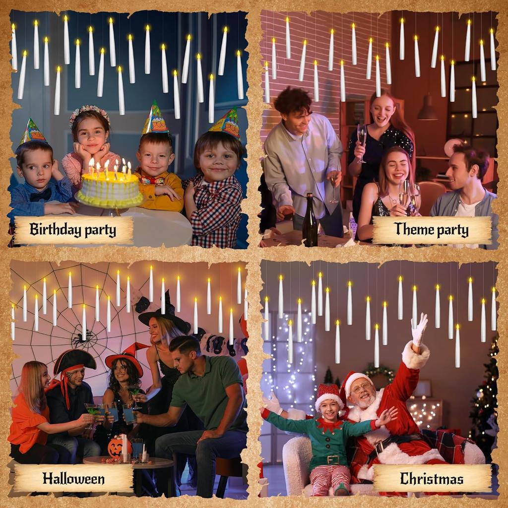 Halloween Decor Floating Candles with Wand Magic Hanging Candles with Remote Flameless Taper Led Candle Floating Window Candle