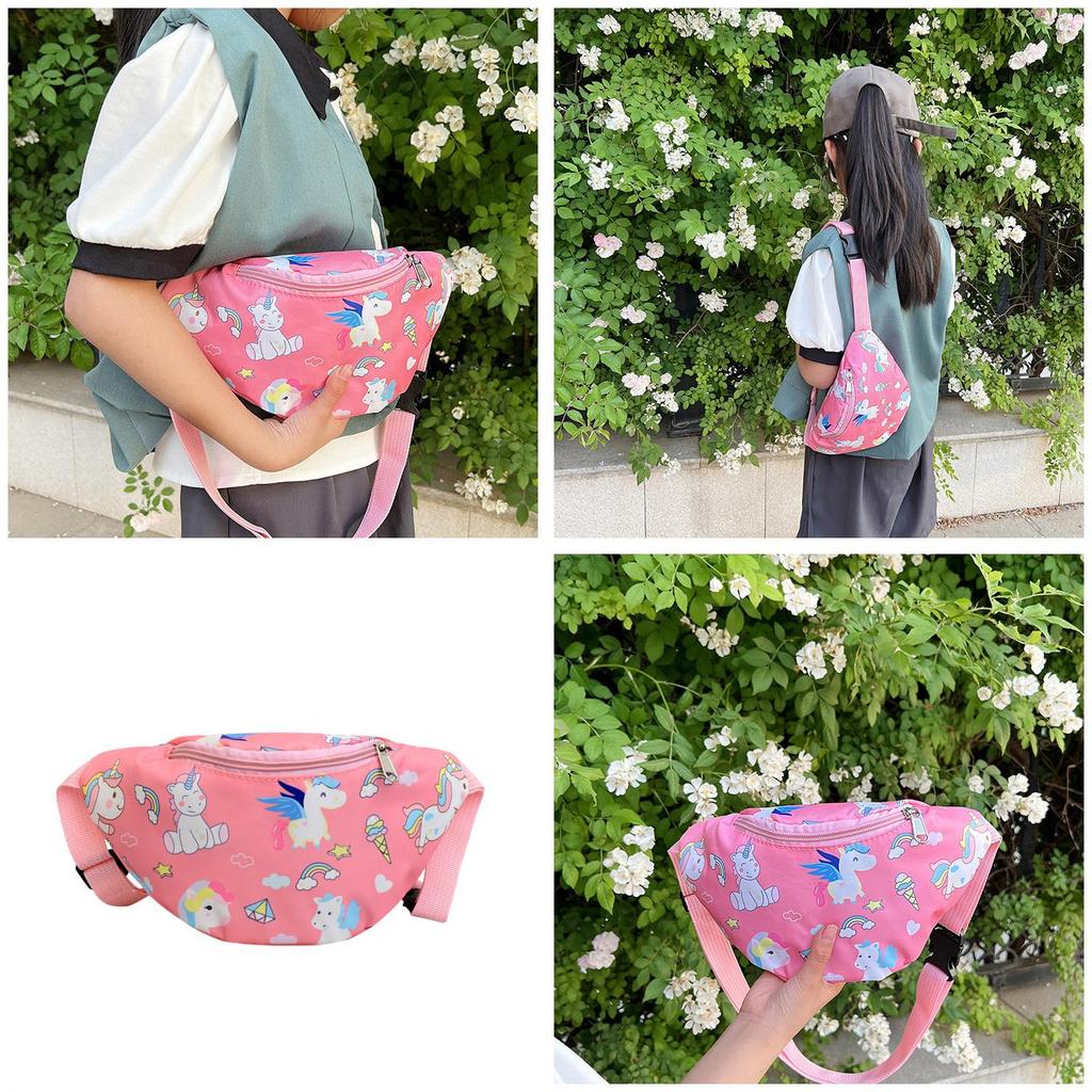 Cute Unicorn Kids Waist Bag Cartoon Dinosaur Shoulder Bag Nylon Material Lightweight And Theft-proof