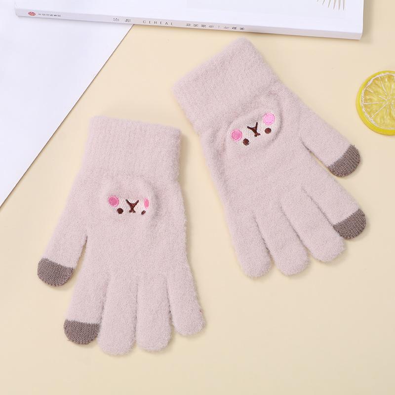 Embroidered Gloves Women Cute Cartoon Smile Bear Autumn Winter Warm Unisex Knit