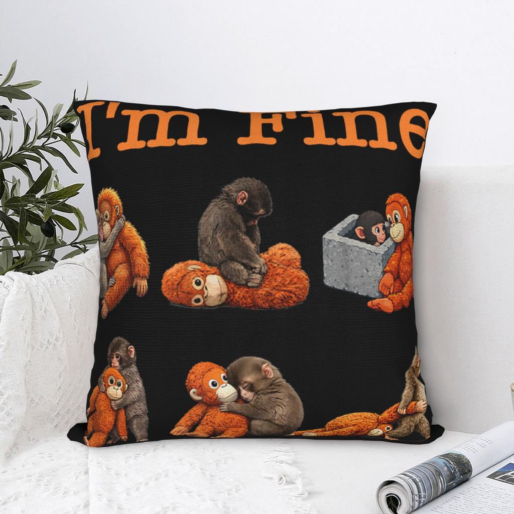 I'M Fine Sad Monkey Punch With An Orange Toy Plush Hugging Pillowcases Pillow Case For Living Room Bed Chair Comfy Pillow Cover