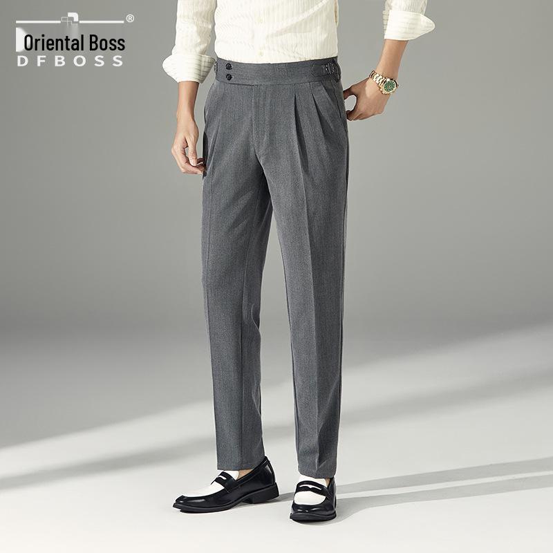 Men's Trendy Paris Buckle Adjustable High-Waisted Non-Iron Straight-Leg Dress Trousers