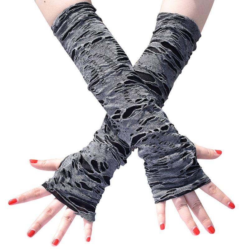 Defekte Schlitzhandschuhe Sexy Gothic Fingerlose Handschuhe Halloween-Handschuhe Lang/Kurz Rissige Löcher Dekor Cosplay-Handschuhe 1-5 Paar