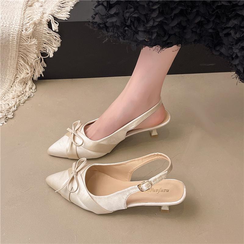 French stiletto high heels bag head sandals women's shoes 2025 summer temperament socialite black pointed single shoes