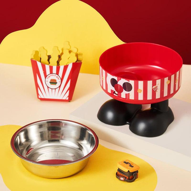 Cute Cartoon Elevated Cats Feeder Bowl Pet Neck Protection Stylish Stainless Steel Large-Capacity Anti-Choking Raised Pet Bowl