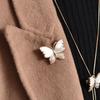 Adjustable Rhinestone Butterfly Necklace with Shell Pendant and Sweater Chain