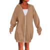 Women's Solid Color Zippered Sweatshirt Top Daily Casual Raglan Long Jacket (Without Hood Drawstring)