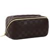 Portable Checkerboard Pu Leather Handheld Travel Large Capacity Cosmetic Toiletry Storage Bag