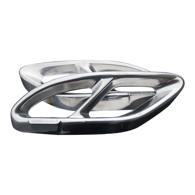Mercedes Stainless Steel Silver Exhaust Tailpipe Cover - Slanted Four-Outlet Car Decoration Accessory