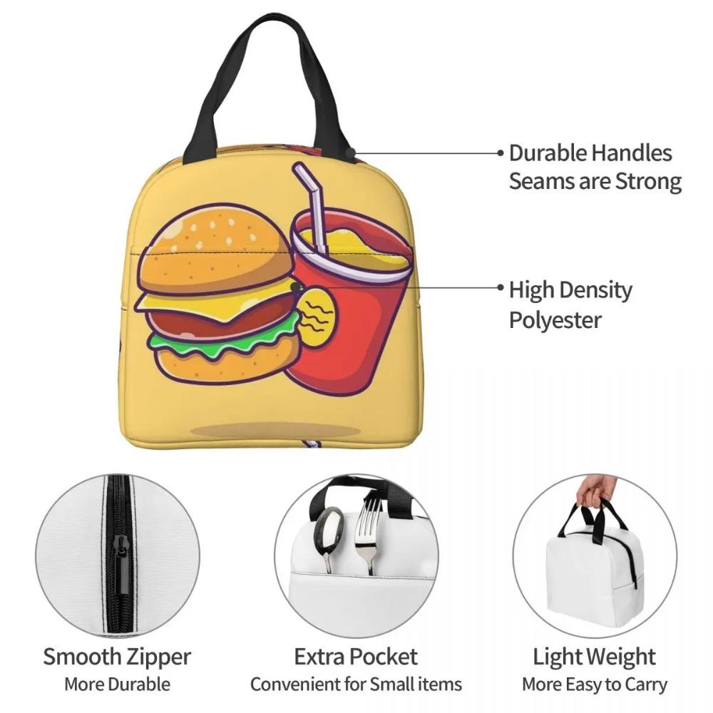Cute Hamburger Food Pattern Insulated Lunch Bag for Women Office Cooler Thermal Food Box Tote Portable Lunch Boxes Container