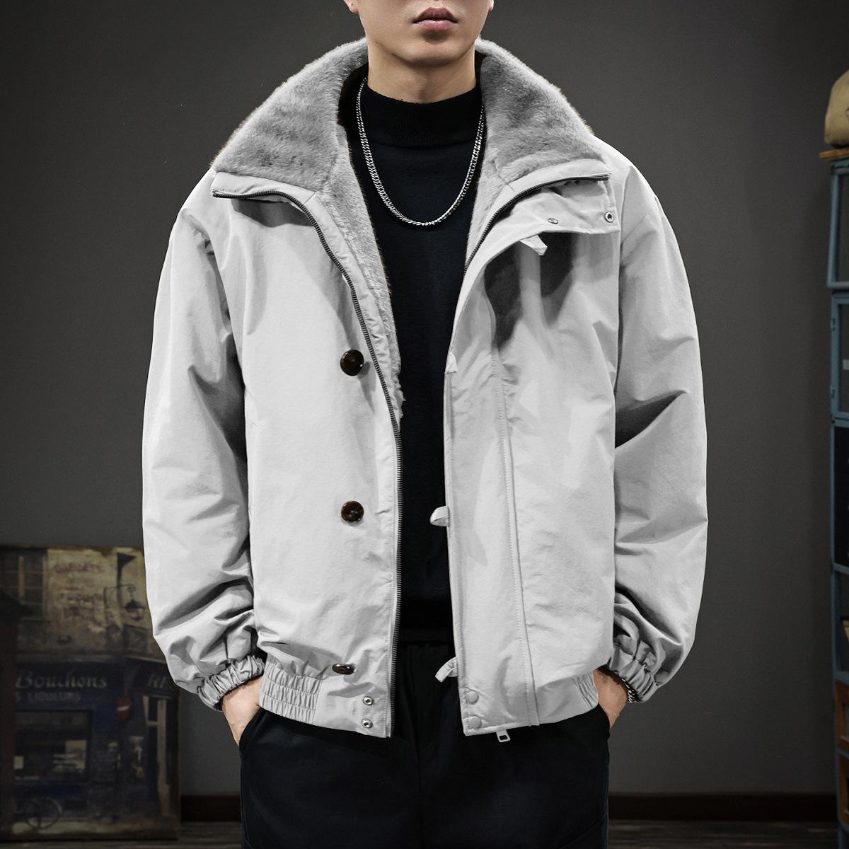 

2025 Men s Double-Sided Fur Collar Cotton Jacket - Plus Velvet, Thickened, Trendy Winter Outerwear 5XL (Suitable for 220-240 pounds)