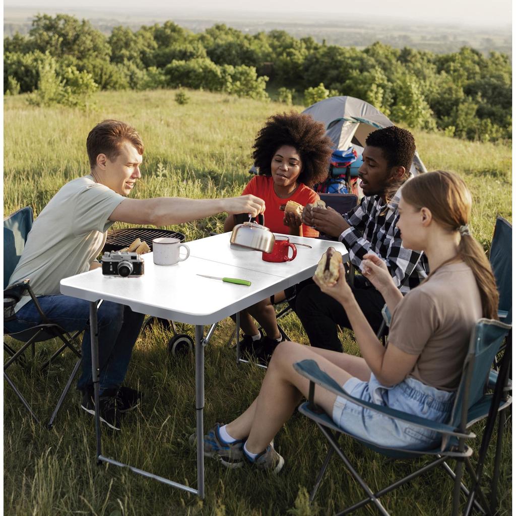 Folding Table Public Use Solid 120 X 60 X 48/61/74cm Adjustable Height. Portable, HDPE Board 4 Adults, Multipurpose Garden Catering The HomeWeeks