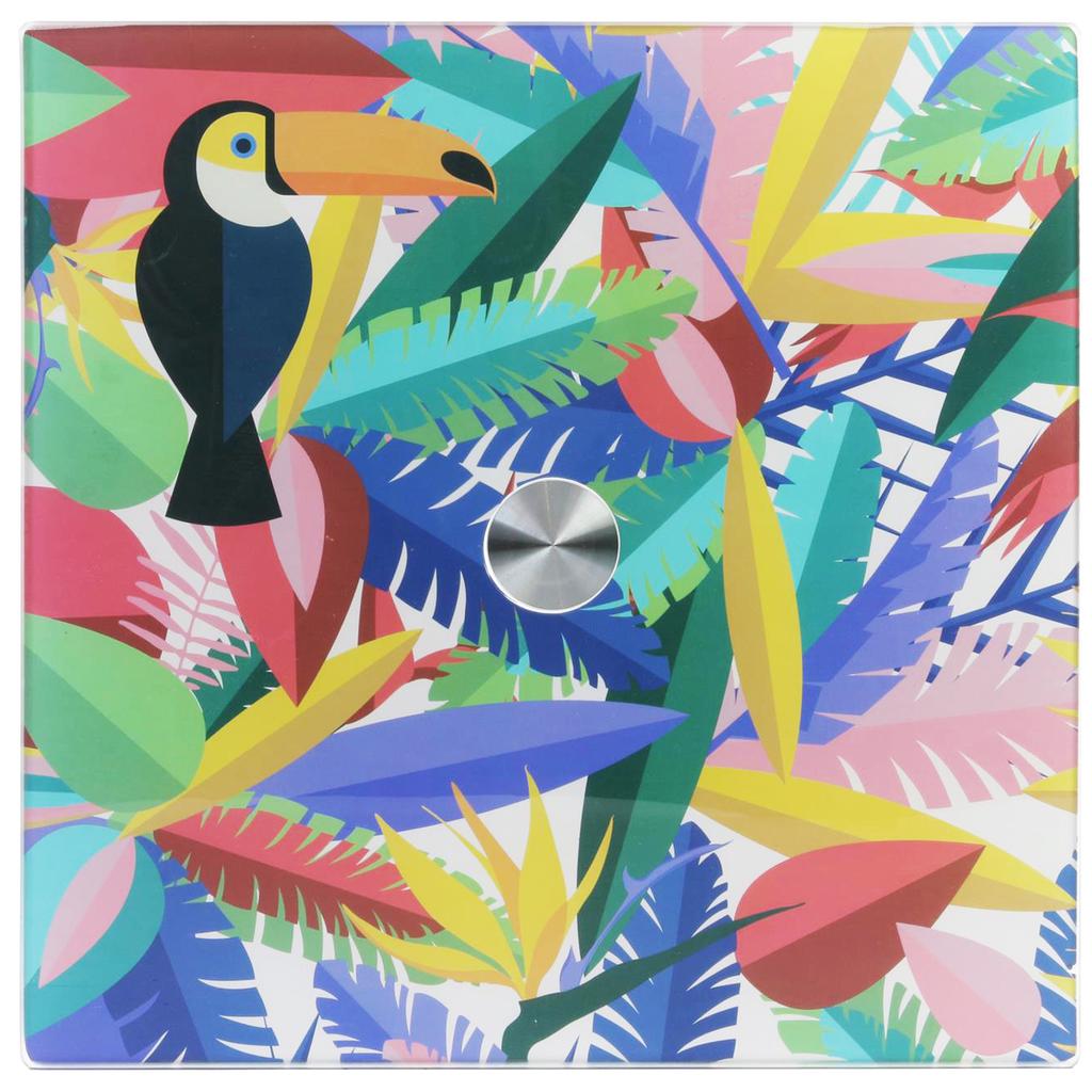 Les Trésors De Lily [Q5861] - Multicolored 'Tropical' Glass Turntable (toucan Leaves) - 30x30 Cm