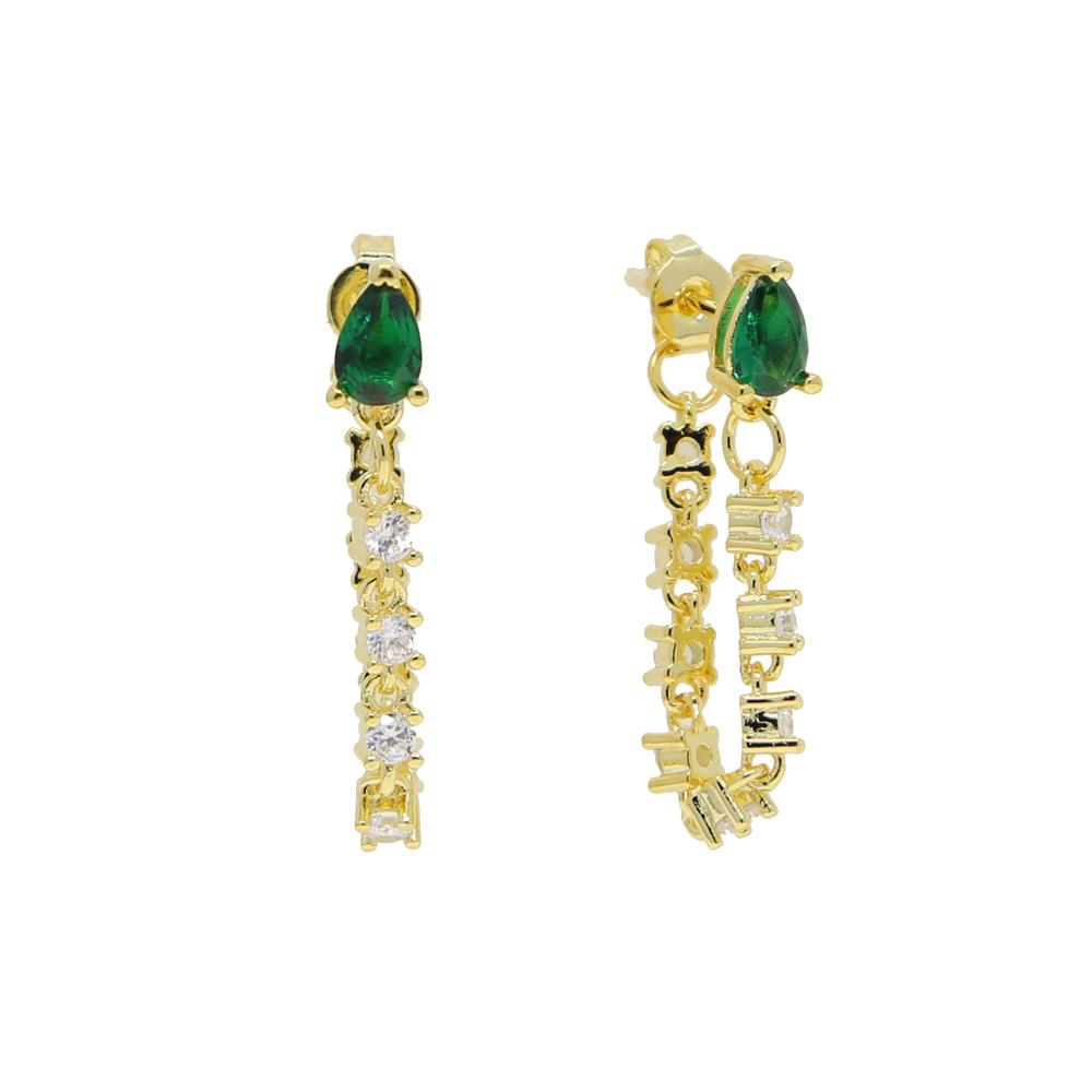 Colorful Tear Drop Cz Tassel Chain Earring Elegance Romantic Girlfriend Gift Fashion Jewelry