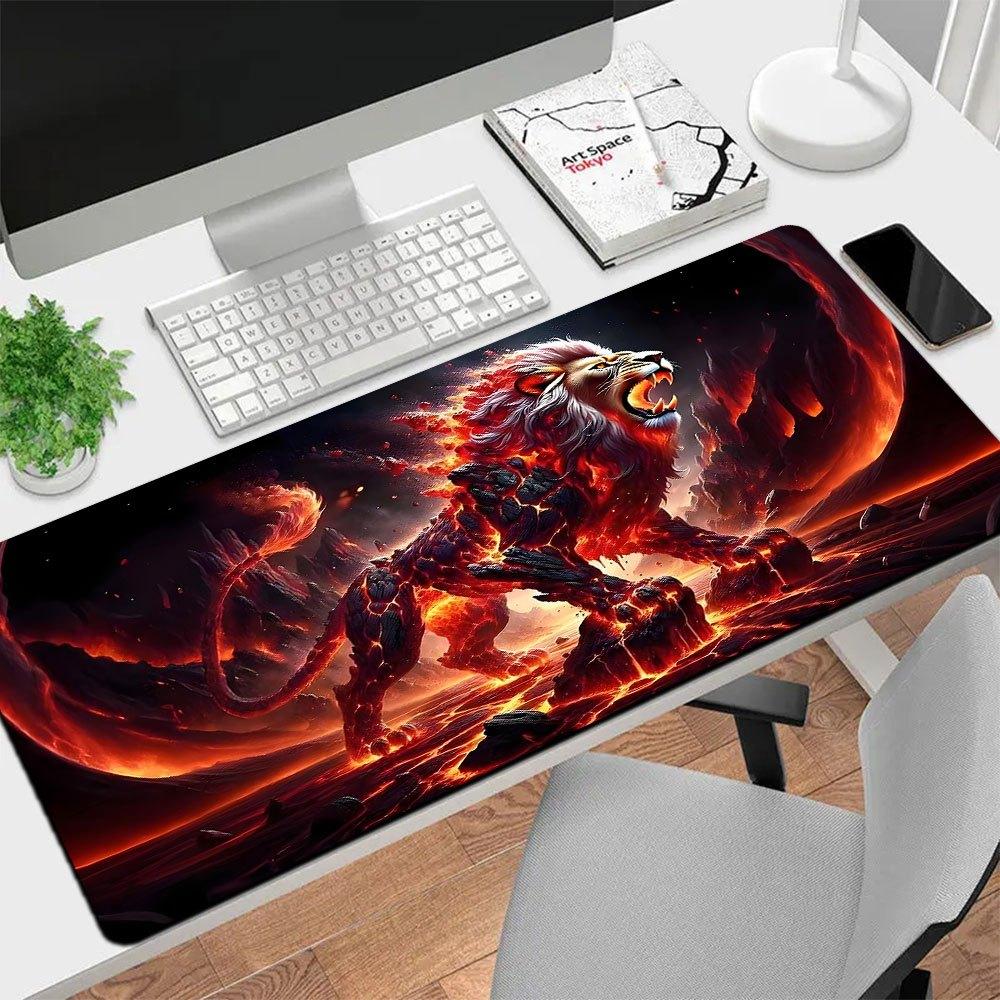 Lion Large Mouse Pad, Wild Animal King Lion Pattern Extended Desk Mat Non‑Slip Rubber Base for Gaming PC Laptop Office Desktop