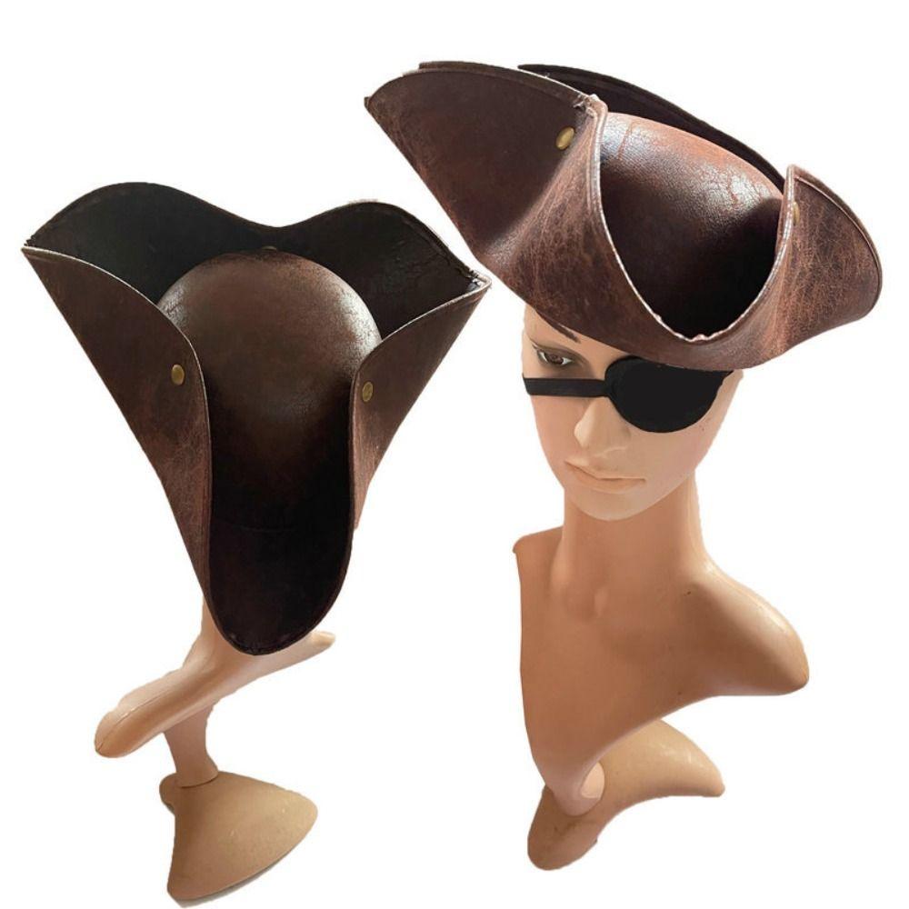 Faux Leather Western Cowboy Hats Vintage Jazz Cap Casual Tricorn Pirates Cap  Halloween