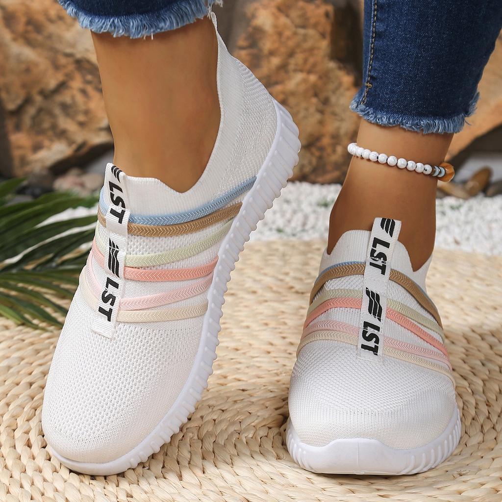 Damen Ein-Fuß Freizeit-Sportschuhe - Atmungsaktives Stoffobermaterial und EVA-Sohle, Rosa Streifendesign, Bequeme Freizeitkleidung für alle Jahreszeiten, Süße Schuhe
