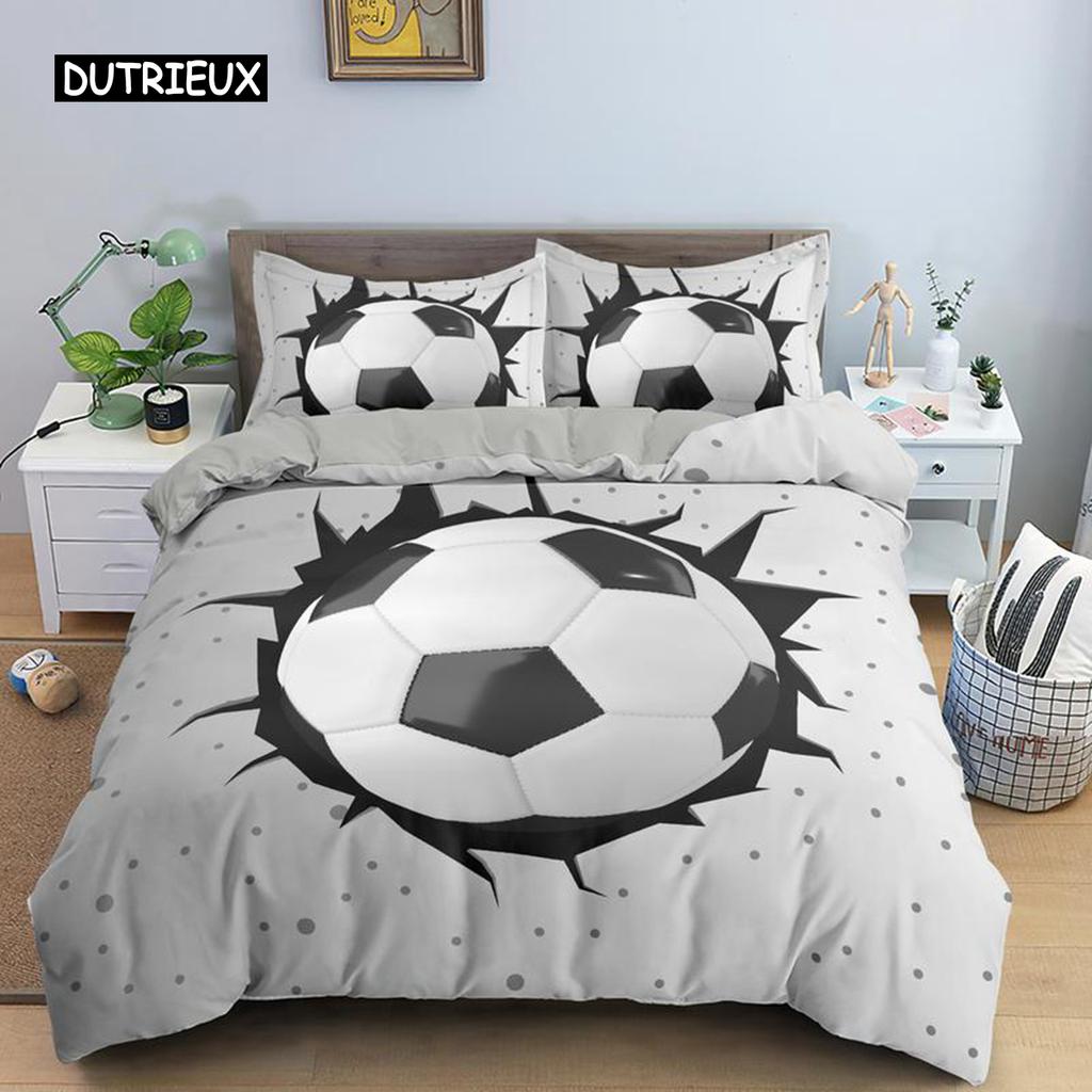 3D Boys Teens Football Comforter Cover Set Queen Size Soccer Ball Duvet Cover Polyester Bedding Set 2/3pcs Soft Twin Quilt Cover