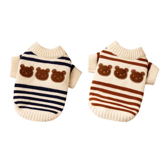 Dogs Striped Sweater Cute Bear Pattern Knitted Pullover Stretchy Warm Winter Puppy Clothes for Small Dogs Cats French Bulldog Chihuahua