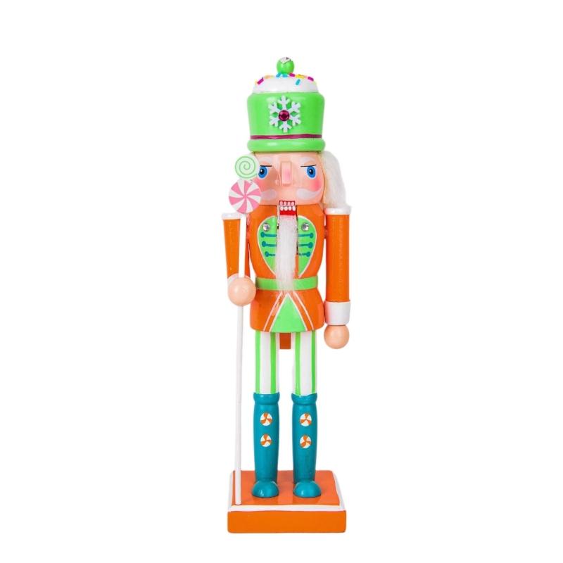 Seasonal Candy Colored Nutcrackers Figurine Wooden Holiday Decoration with Classical Character and Freestanding Base for Tabletop Mantel Decors