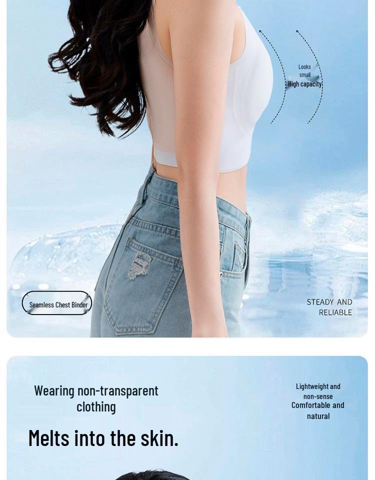 Ice Silk Cooling Seamless Chest Binder - Women’s Skin Tone Invisible Vest & Anti-Bulge Bra for a Beautiful Back and Smaller Bust.