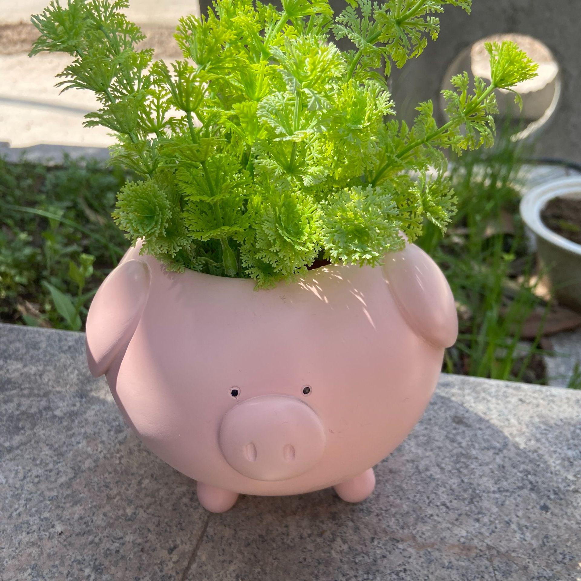 

Cute cartoon piggy-shaped green plant potted plant, creative simple succulent flower pot, home garden garden decoration