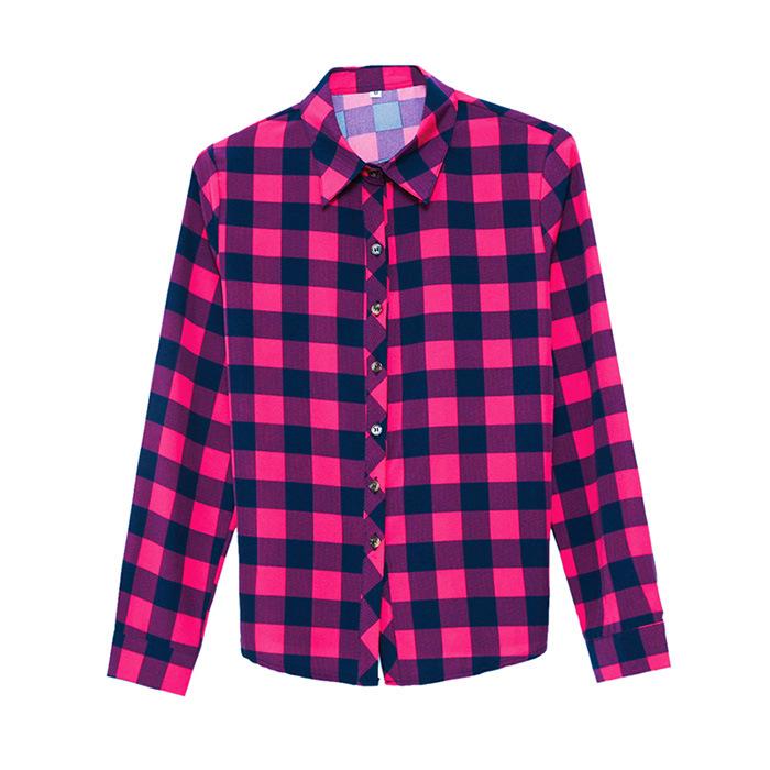 Geruit Overhemd Dames Honderd Dames Tops Los Retro Hong Kong Smaak Lange Mouw Overhemd