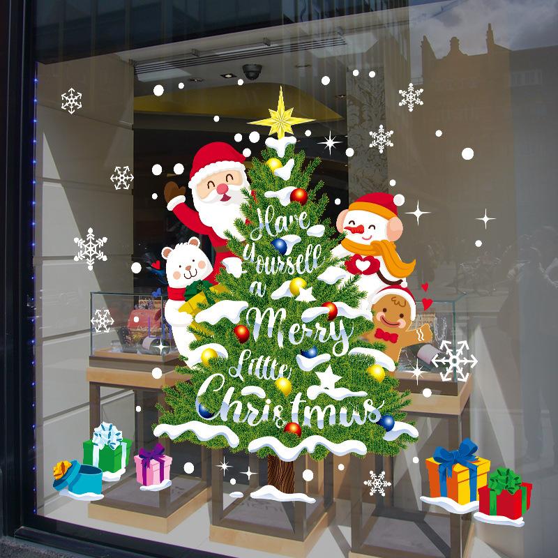 2025 Christmas Window Decoration Electrostatic Sticker Christmas Tree Santa Claus Snowflake Pattern Deca Gift Wall Sticker