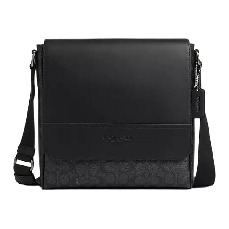 Coach Houston 26 Logo Print Coated Canvas Shoulder Bag Medium Men Shoulder Bag Black CZ399-QBMI5 Basic Set (Bag+Dust Bag)