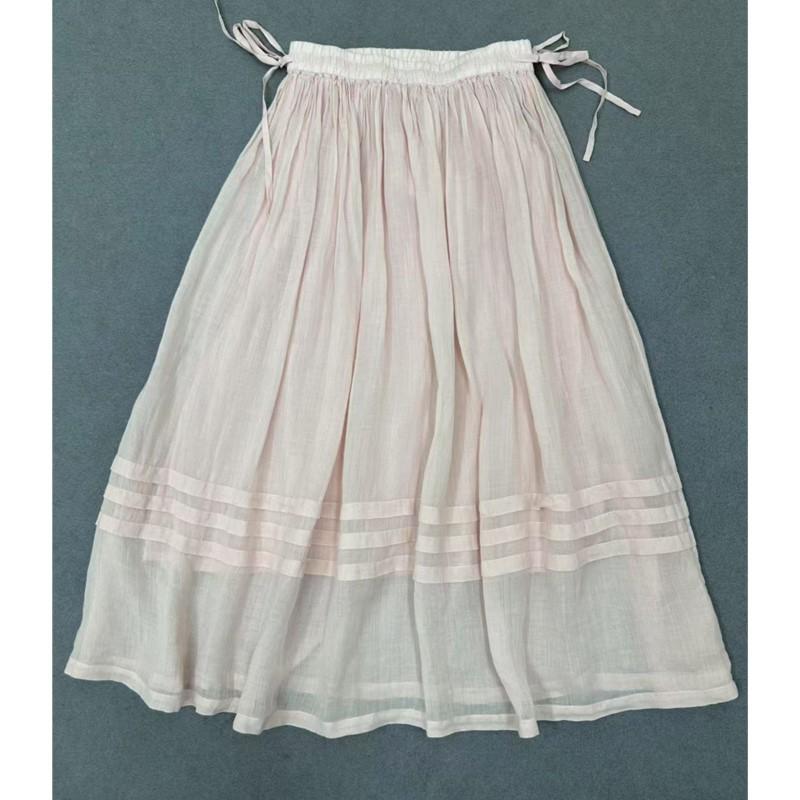 Johnature Gonna Mezza Lunghezza Stile Foresta Primavera Estate A-line Doppio Strato Vintage Vita Elastica Con Laccio Gonne