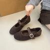 Plus Size Flats Autumn New Round Toe Shallow Mouth Metal Buckle One Slip Slip Single with Soft Sole
