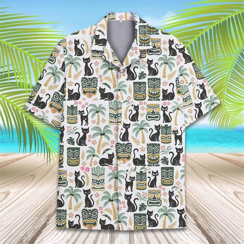 Vintage Tiki 3D Printed Hawaiian Shirt For Men Clothing Summer Trendy Graphic Blouses Casual Y2k Beach Shirts vacation shirt