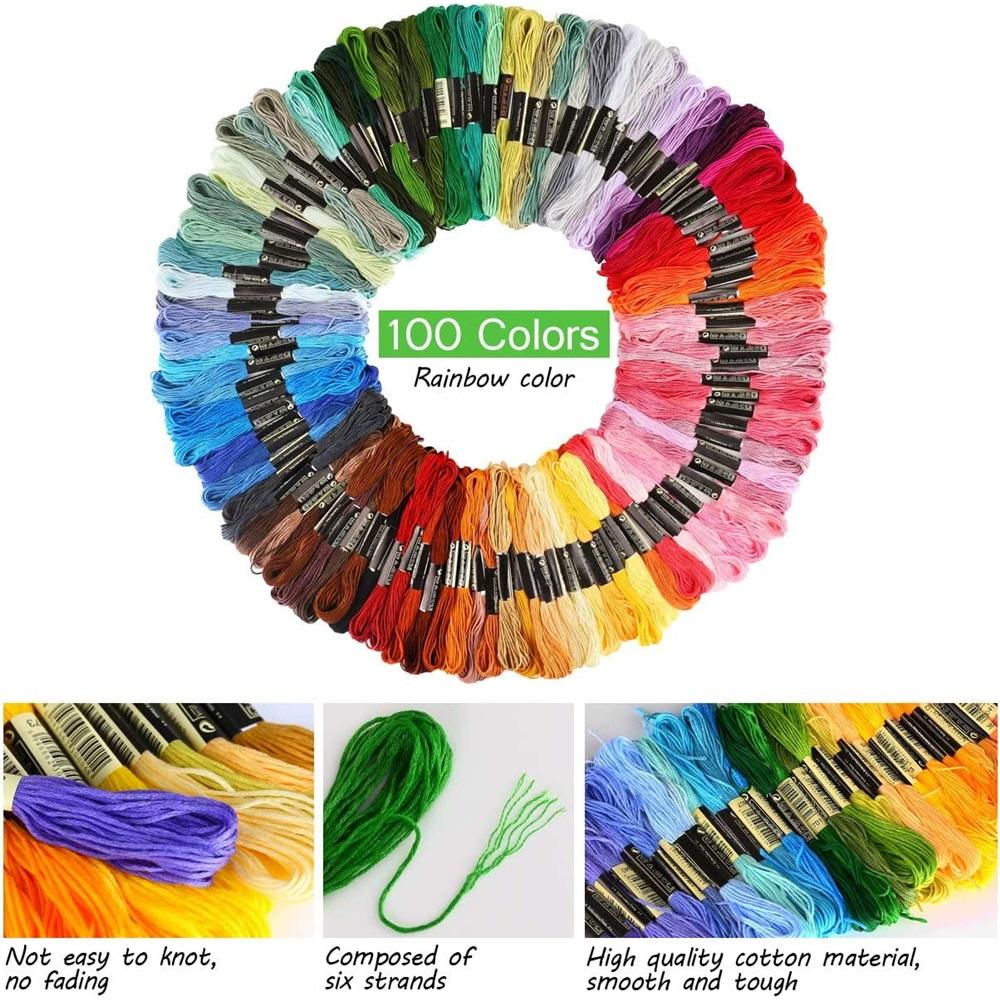 Stick-Anfänger-Set, 205 Teile, inklusive Kreuzstich-Kits, Stickgarn in 100 Farben, 3 Stück Stoff und 5 Bambus-Stickrahmen
