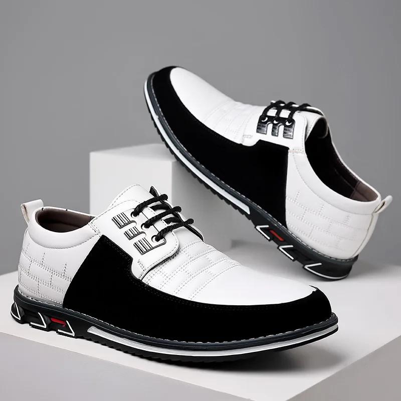 Men Sneakers Shoes Fashion Brand Classic Lace-Up Casual Loafers Pu Leather Shoes Black Breathable Business Men Shoes Big Size