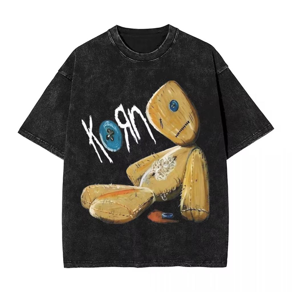 Music Rock Korn Band T Shirts Hip Hop Washed Cotton Harajuku T-Shirt Cool for Men Women Tops Streetwear Summer Tees