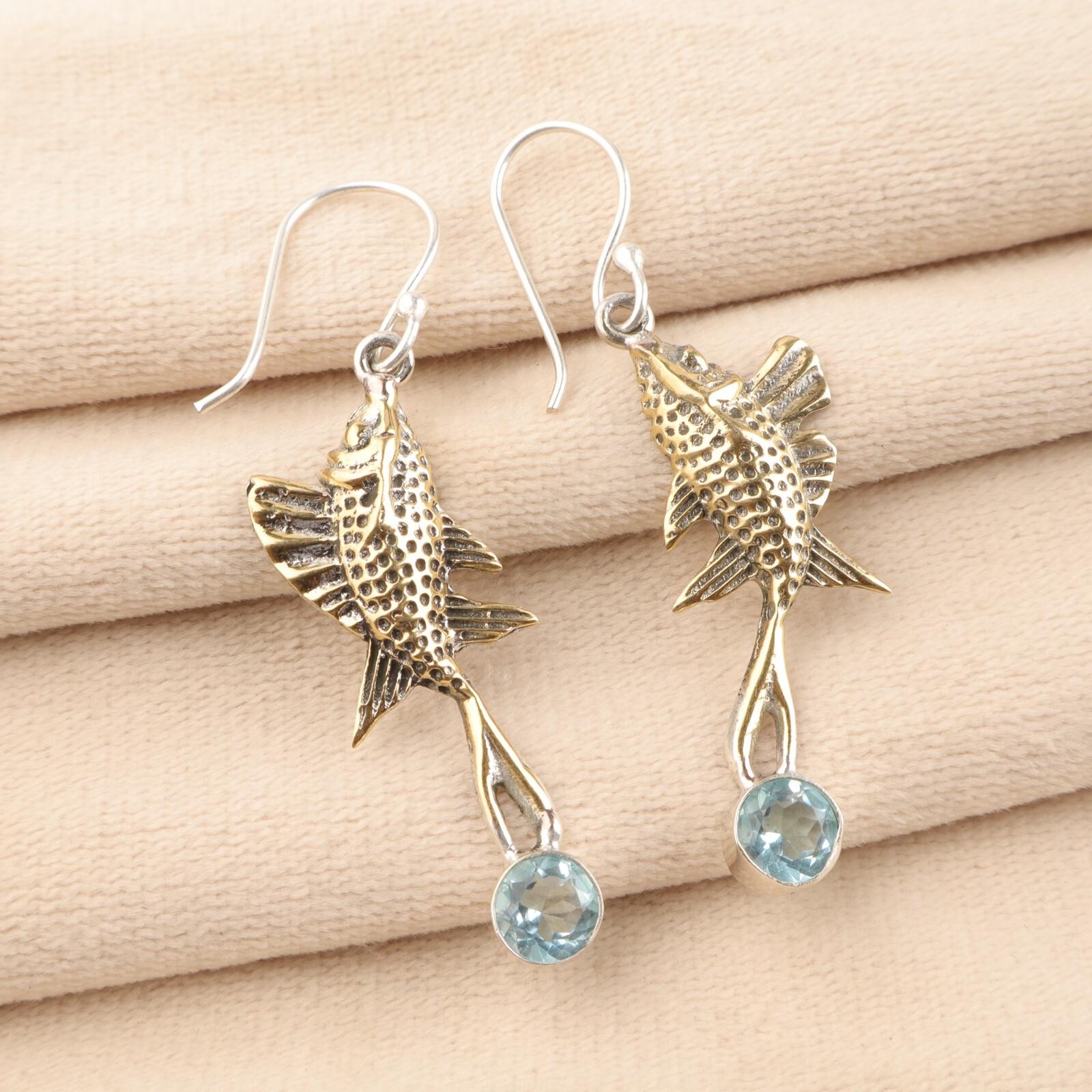 

Natural Sky Blue Topaz Gemstone 925 Sterling Silver Handmade Hook Earrings 2.17 EE-148-2