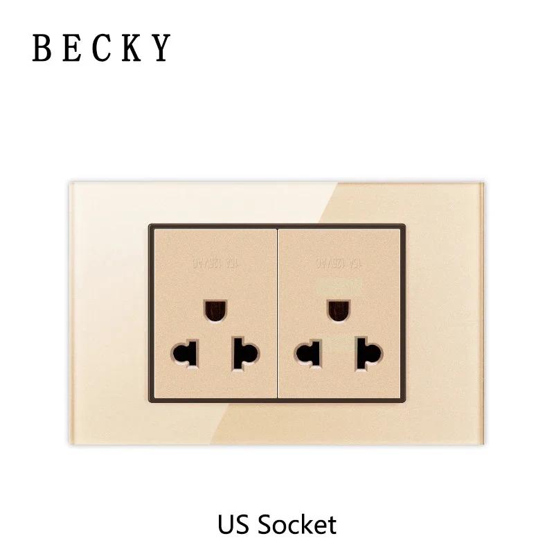 118 Type Gold Piano Key Tempered Glass Reset Switch Fashionable Switch Socket Universal Socket Home Hotel Office Decoration