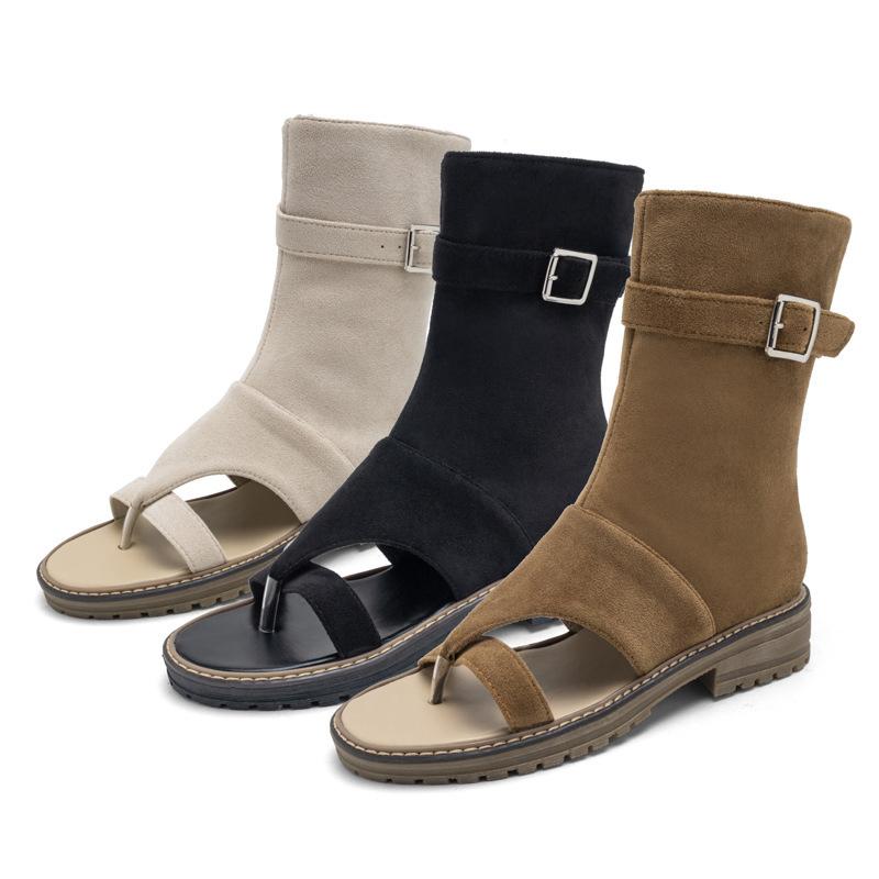 Fashion 2025 New Flip Flop Sandals Suede Short Boots Flat Beach Shoes Women Large Size Fashion Comfortable