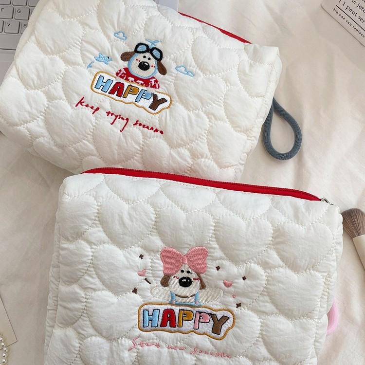49211 Adorable Puppy Embroidered Cosmetic Handbag - New Cartoon Style Clutch & Storage Bag