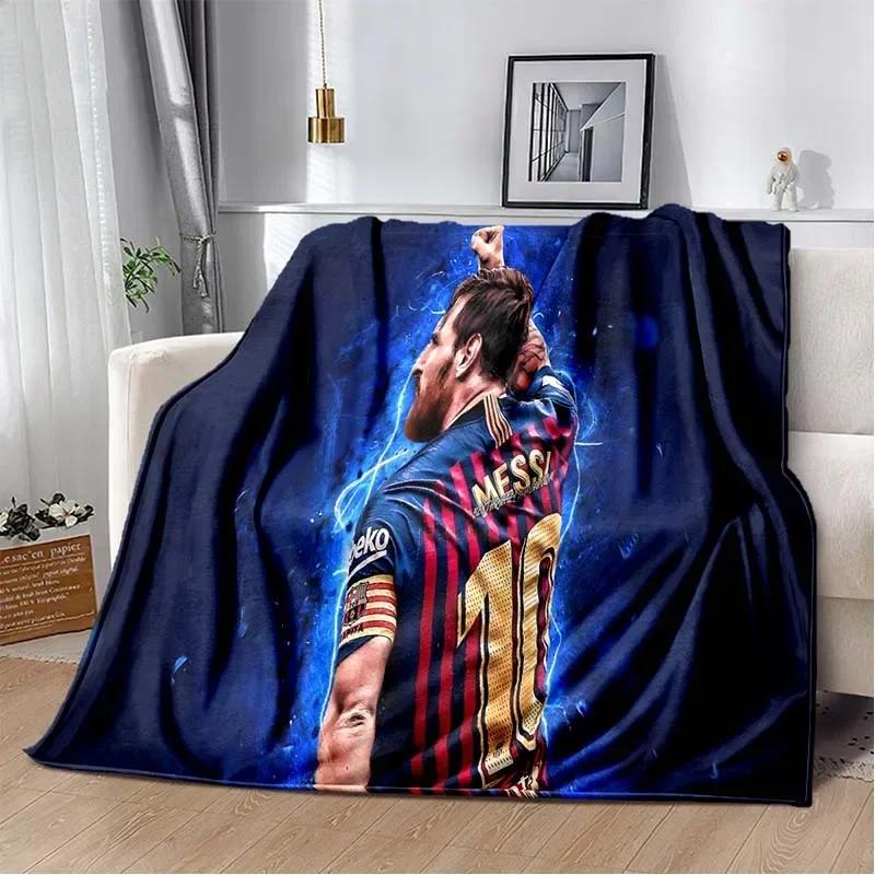 Coperta in Flanella Leo Messi Stella del Calcio per Adulti Bambini Decorazione Divano Letto Coperta da Viaggio Portatile Regalo Perfetto